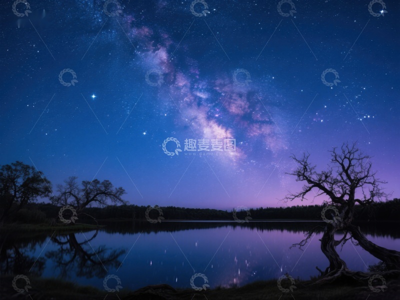 高清大图下载【趣麦麦图】银河映照湖面，夜空下的静谧景象