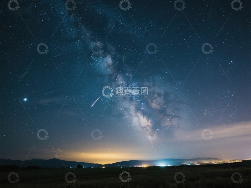 高清大图下载【趣麦麦图】夜空银河与流星划过