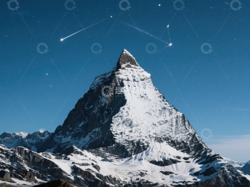 高清大图下载【趣麦麦图】夜空流星划过雪山之巅