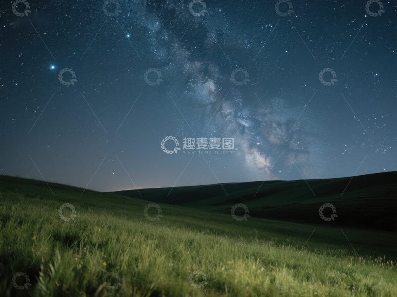 高清大图下载【趣麦麦图】夜空银河下的宁静草原