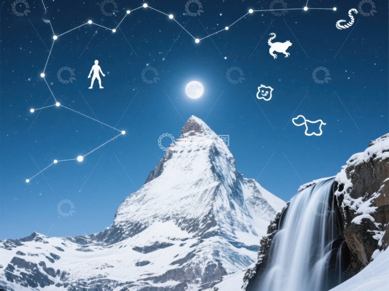高清大图下载【趣麦麦图】雪山夜景与星座图案