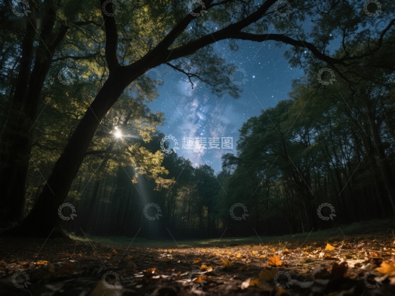 高清大图下载【趣麦麦图】夜空下的森林小径