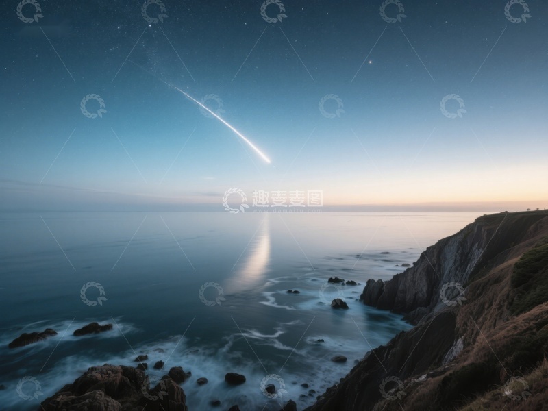 高清大图下载【趣麦麦图】流星划过海岸夜空
