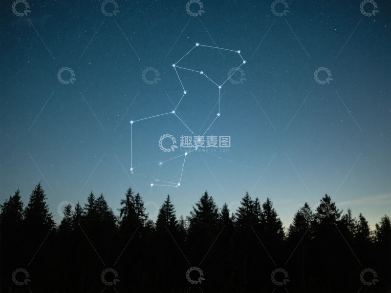 高清大图下载【趣麦麦图】夜空中的星座与森林剪影