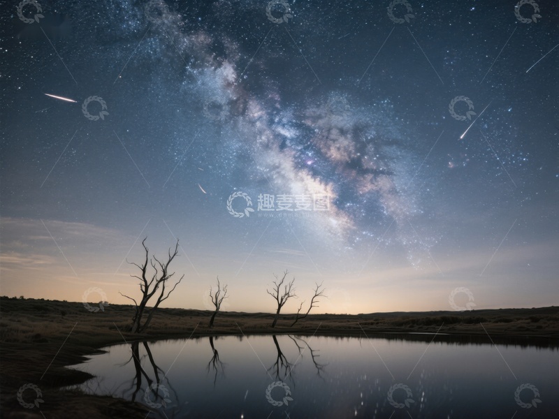 高清大图下载【趣麦麦图】银河映水，枯树剪影