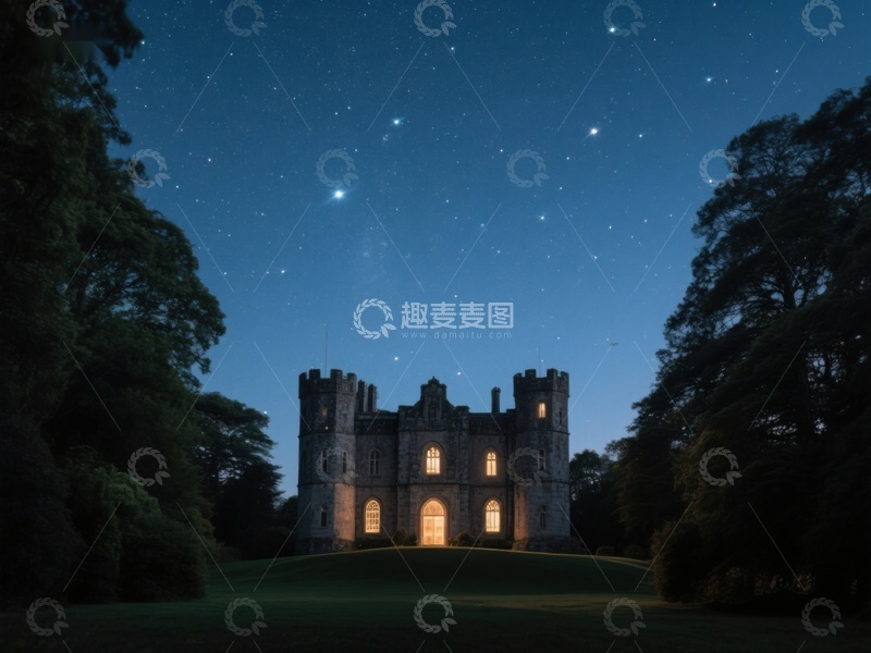 高清大图下载【趣麦麦图】夜空下的古堡