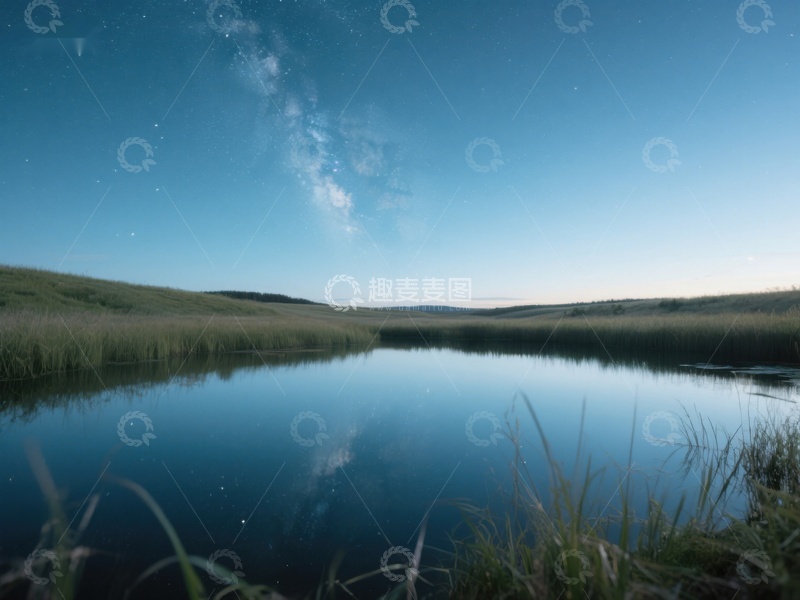 高清大图下载【趣麦麦图】夜空下的静谧湖面