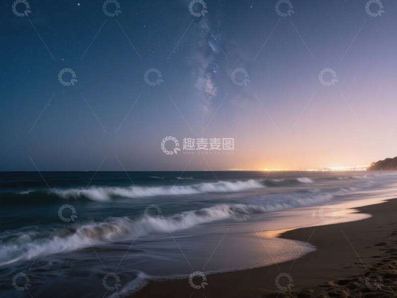 高清大图下载【趣麦麦图】夜空下的海滩与银河