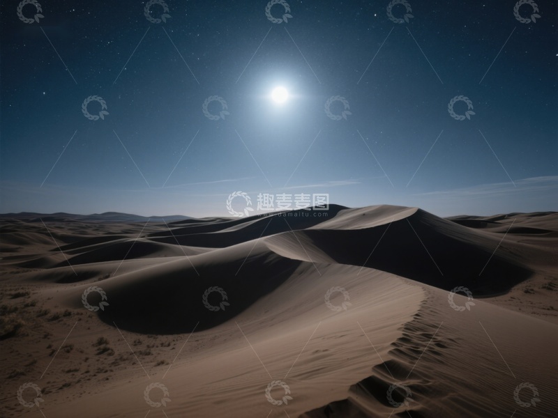 高清大图下载【趣麦麦图】月光下的沙漠沙丘
