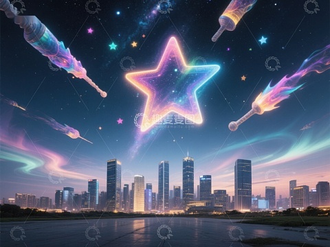 璀璨星空下的城市夜景