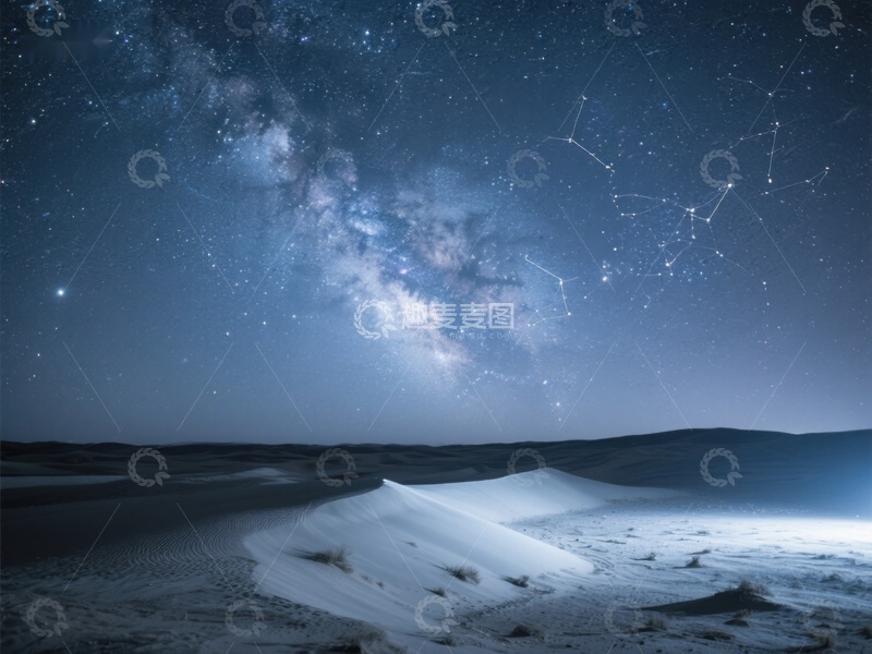 高清大图下载【趣麦麦图】沙漠夜空下的银河与星座