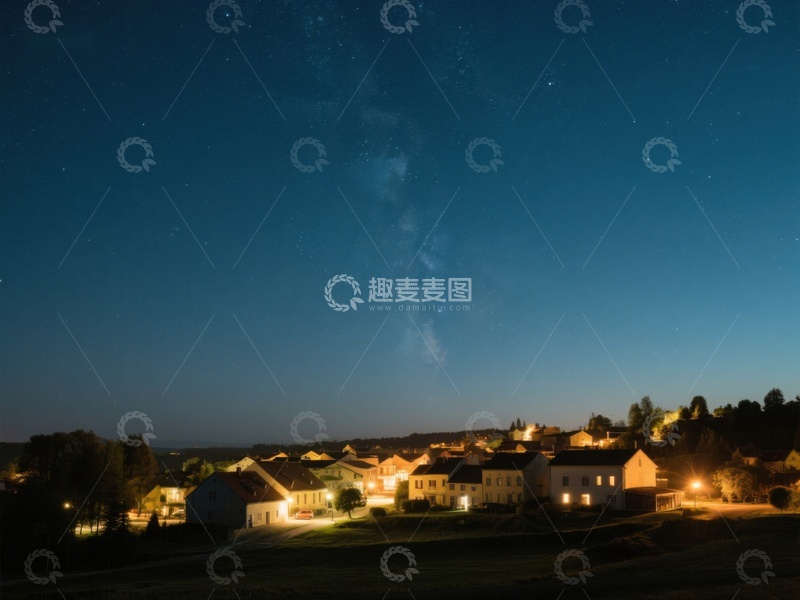 高清大图下载【趣麦麦图】夜空下的宁静小镇