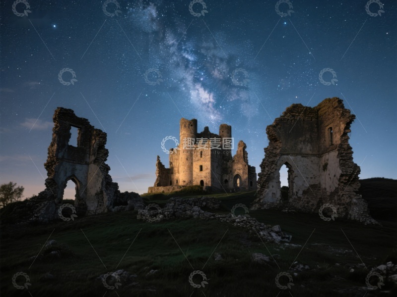 高清大图下载【趣麦麦图】夜空下的古堡遗迹