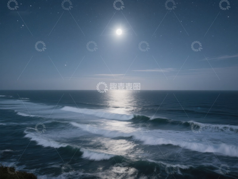高清大图下载【趣麦麦图】-月光下的海浪