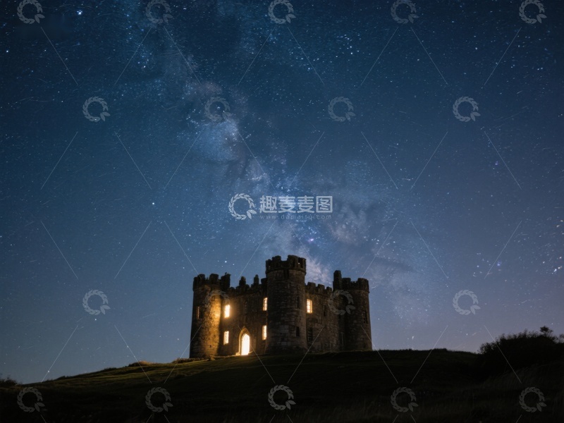 高清大图下载【趣麦麦图】夜空下的古堡与银河
