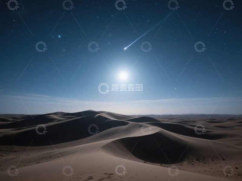 高清大图下载【趣麦麦图】沙漠夜景：流星划过星空