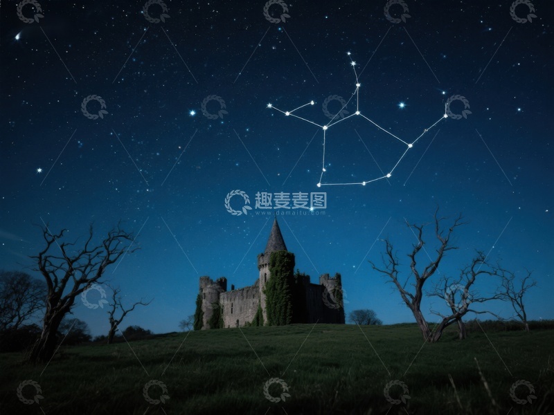 高清大图下载【趣麦麦图】夜空下的古堡与星座