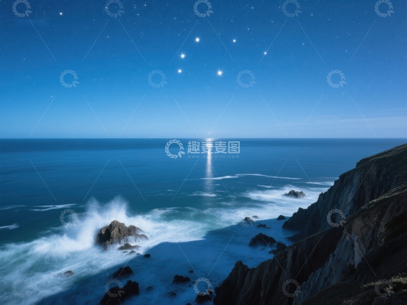 高清大图下载【趣麦麦图】夜空下的海岸风光