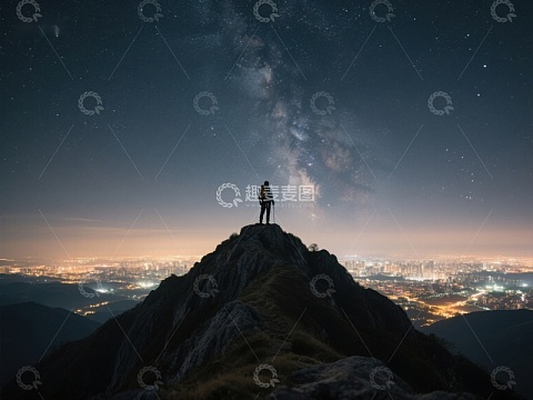 山顶夜景，仰望星空