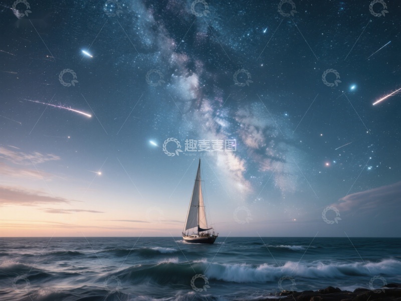高清大图下载【趣麦麦图】夜空下的帆船航行