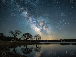 银河映照湖面，夜空下的宁静景象