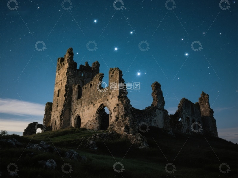 高清大图下载【趣麦麦图】夜空下的古老城堡遗迹