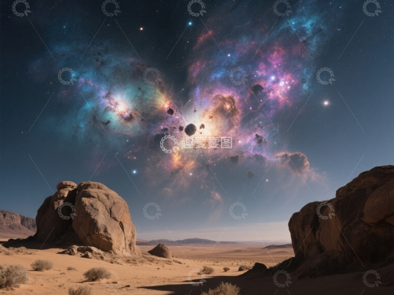 高清大图下载【趣麦麦图】沙漠夜空下的星云奇观