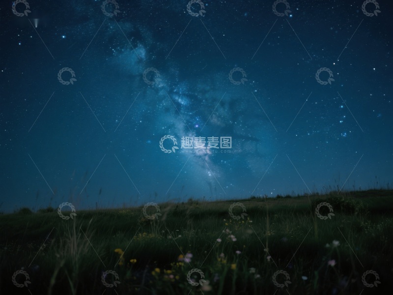 高清大图下载【趣麦麦图】夜空银河下的宁静草原
