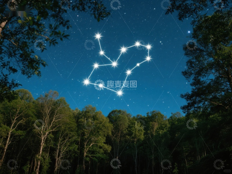 高清大图下载【趣麦麦图】夜空中的星座与森林