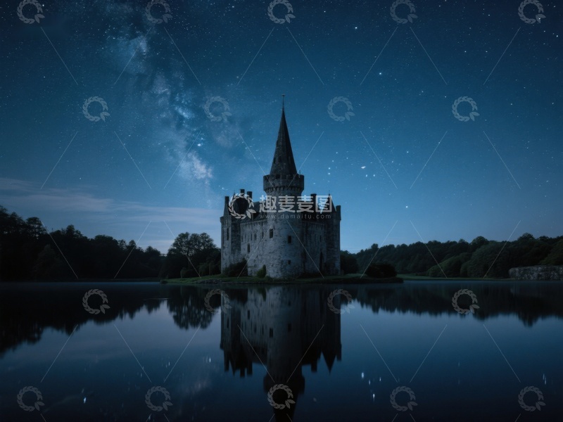 高清大图下载【趣麦麦图】夜空下的城堡倒影