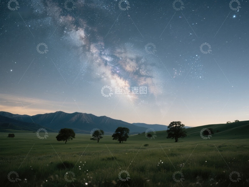 高清大图下载【趣麦麦图】星河璀璨下的宁静草原
