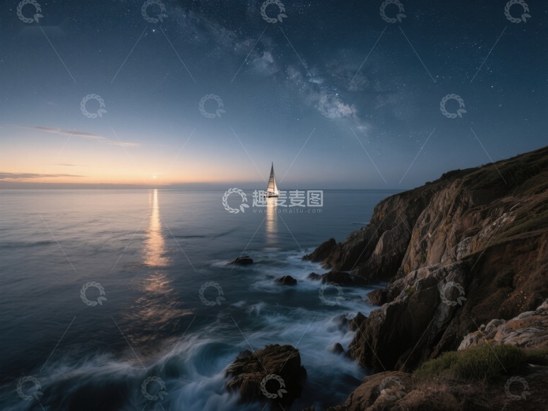 高清大图下载【趣麦麦图】夜幕下的帆船与星辰