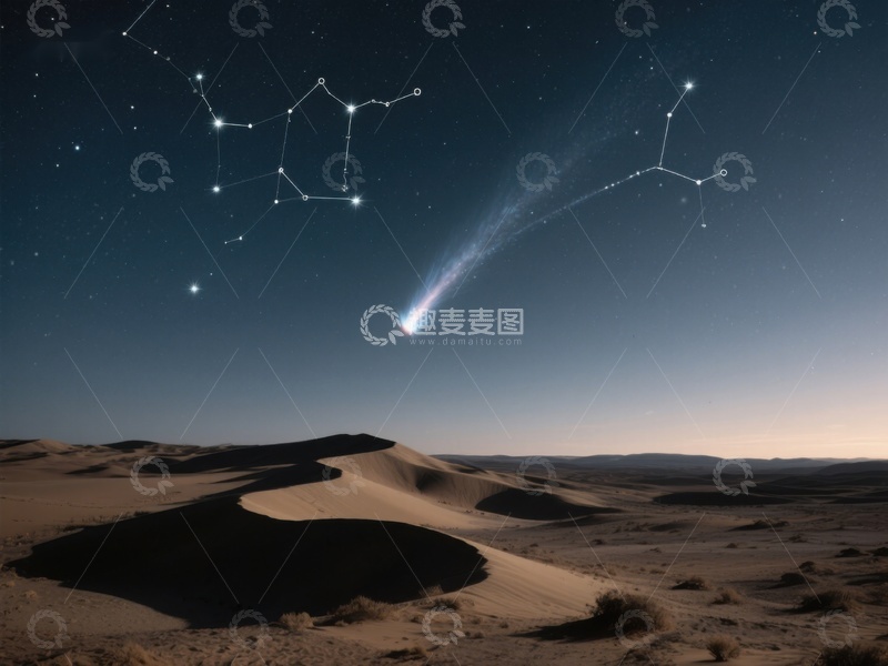 高清大图下载【趣麦麦图】沙漠夜空下的彗星与星座