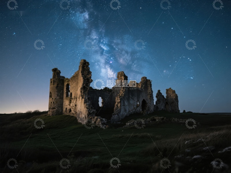 高清大图下载【趣麦麦图】星空下的古老废墟