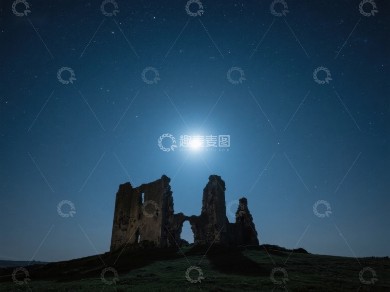高清大图下载【趣麦麦图】月光下的古老废墟