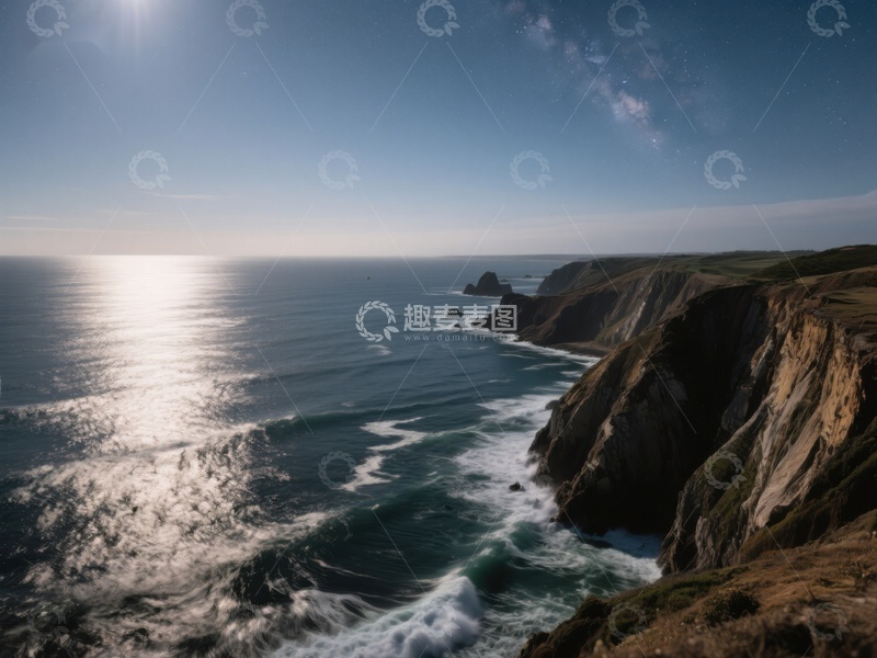 高清大图下载【趣麦麦图】海岸悬崖与波光粼粼的海洋