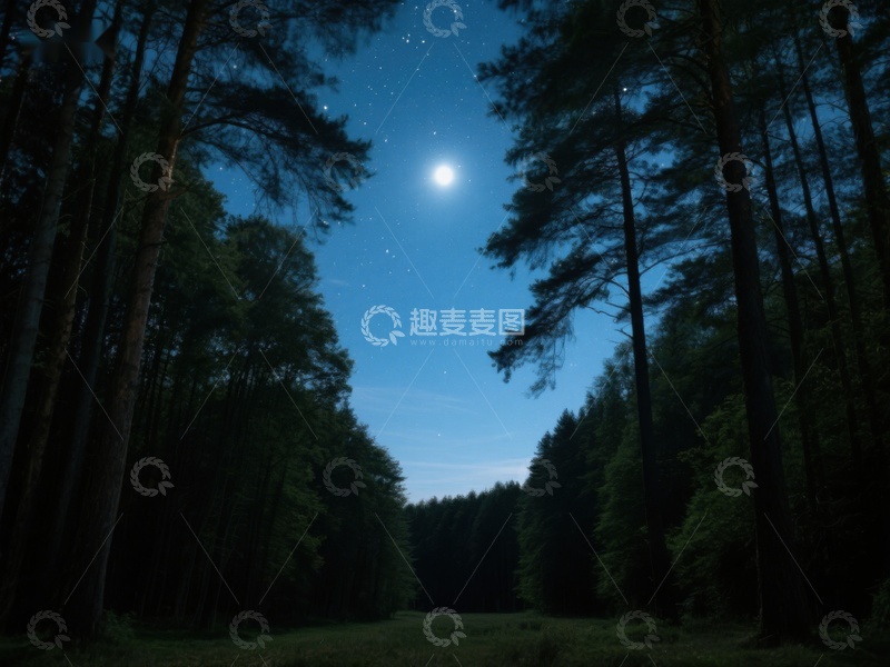 高清大图下载【趣麦麦图】月光下的森林夜景