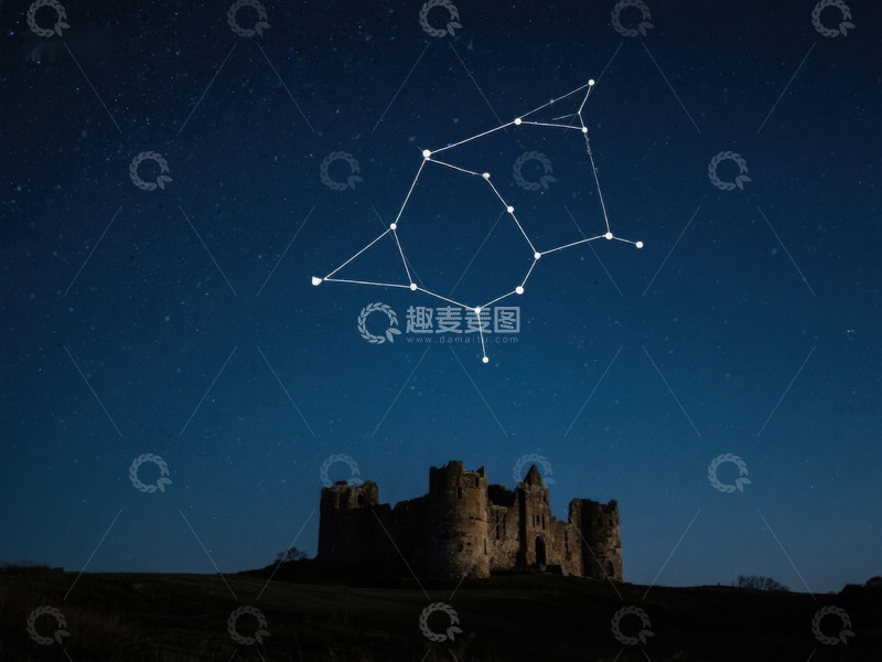 高清大图下载【趣麦麦图】夜空下的古堡与星座