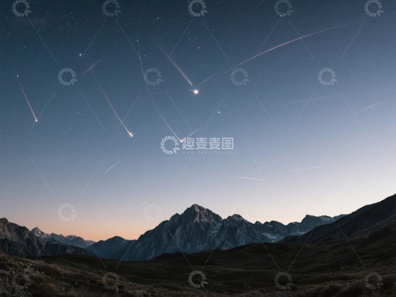 高清大图下载【趣麦麦图】夜空流星划过山峦