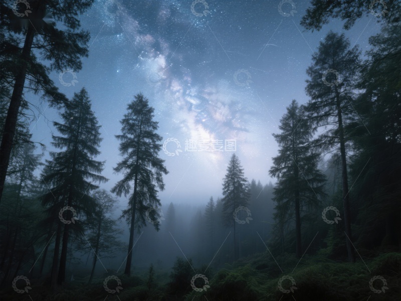 高清大图下载【趣麦麦图】夜幕森林，星光点点