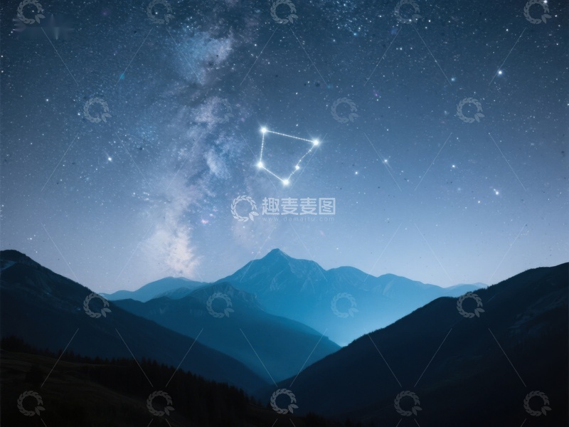 高清大图下载【趣麦麦图】夜空星辰与山峦的壮丽景象