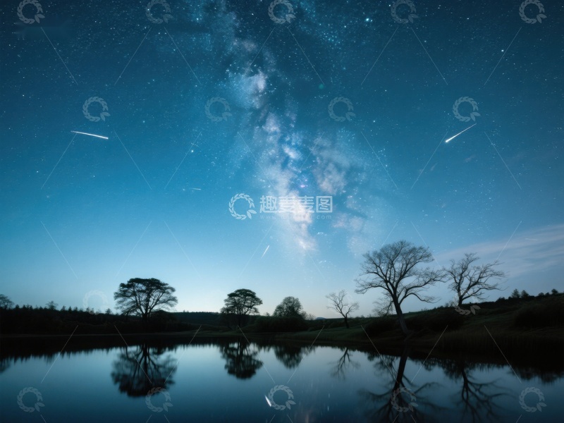 高清大图下载【趣麦麦图】银河映水，夜空流星