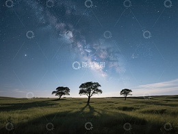 星空下的草原与孤树