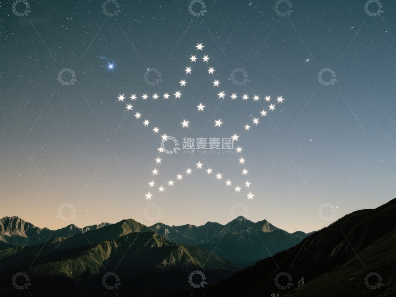 高清大图下载【趣麦麦图】星空下的山峦与星形星座