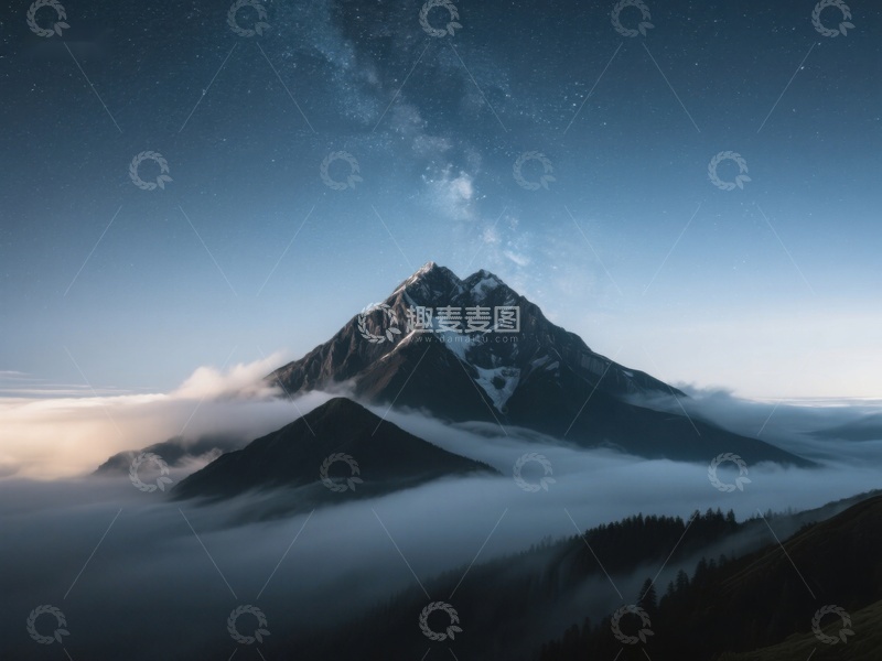 高清大图下载【趣麦麦图】星河璀璨，云海缭绕山峰