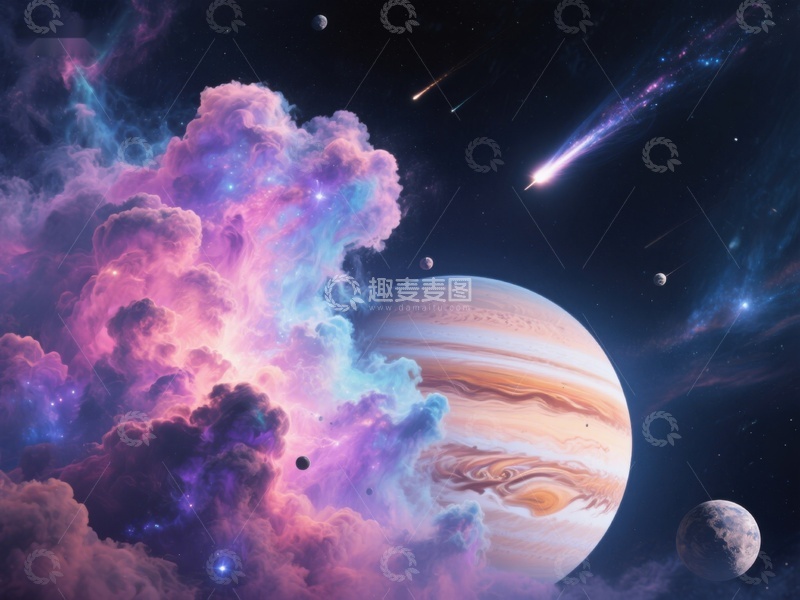 高清大图下载【趣麦麦图】宇宙奇观：行星与星云的壮丽邂逅