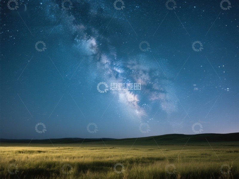 高清大图下载【趣麦麦图】夜空银河下的草原风光