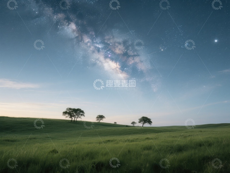 高清大图下载【趣麦麦图】星空下的宁静草原