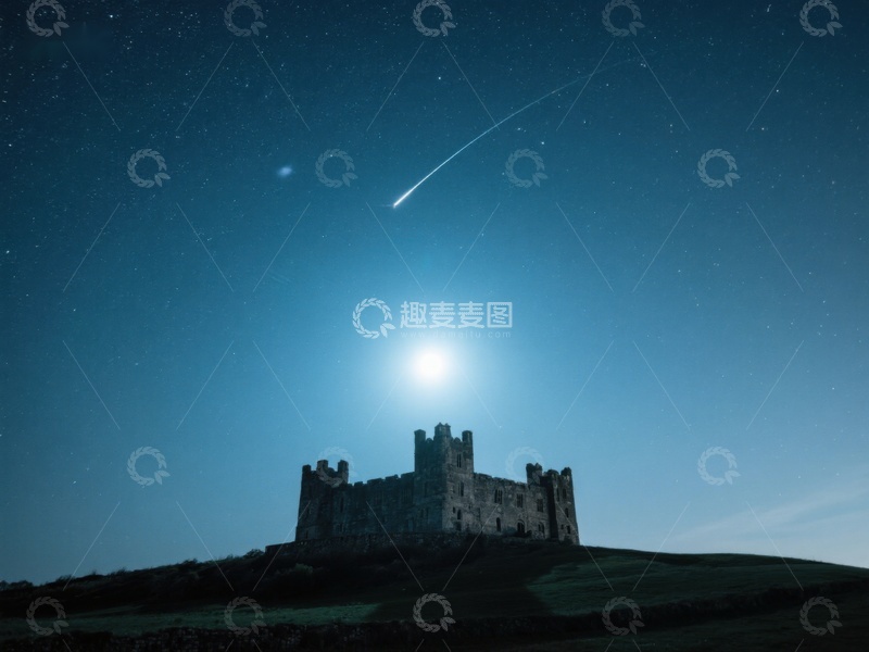 高清大图下载【趣麦麦图】夜空流星划过古堡