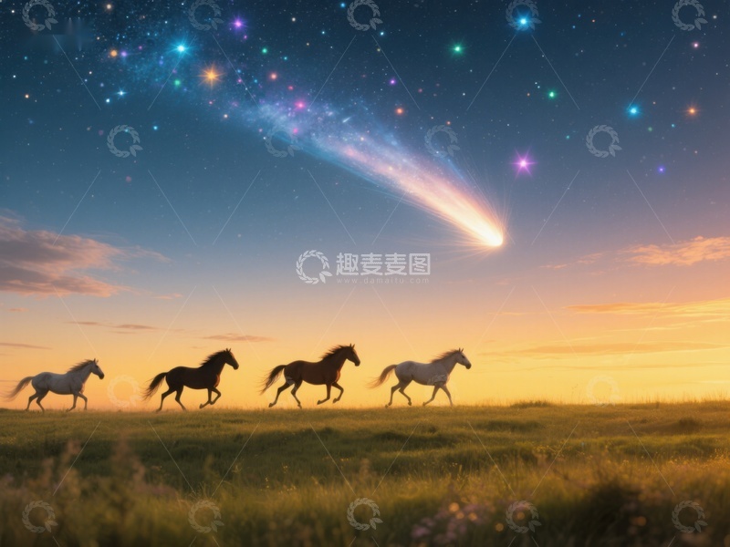 高清大图下载【趣麦麦图】星空下奔跑的骏马